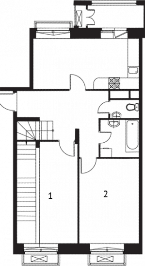 Двухкомнатная квартира 124.8 м²