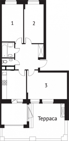 Трёхкомнатная квартира 86.3 м²