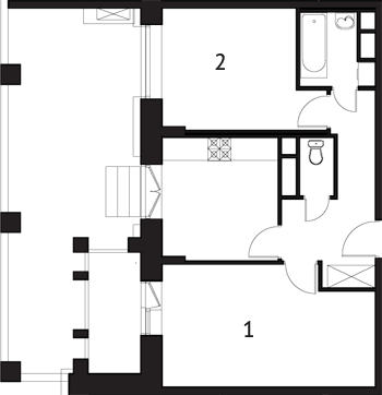 Двухкомнатная квартира 76.9 м²